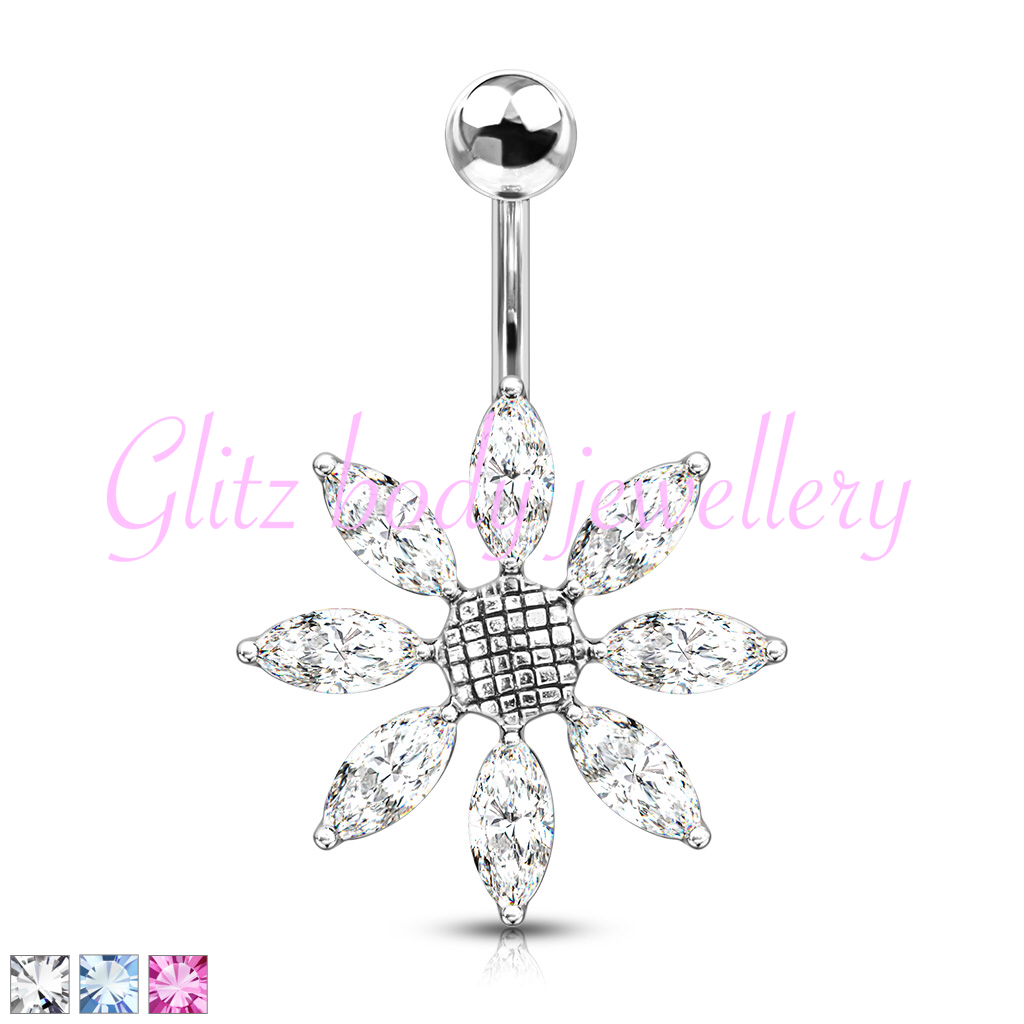 Flower crystal belly bar