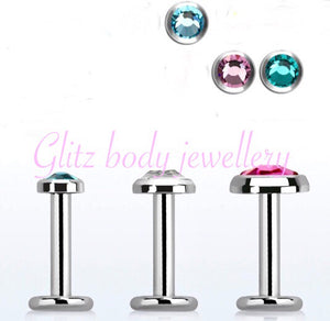 Flat gem labret for diath forward helix Tragus all ear piercings