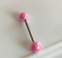 Load image into Gallery viewer, Metal balls ! Pink nipple/tongue bar beautiful
