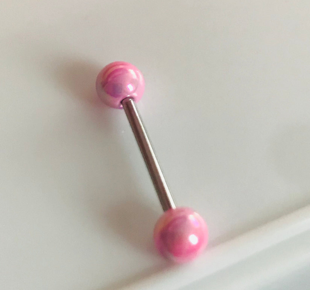 Metal balls ! Pink nipple/tongue bar beautiful