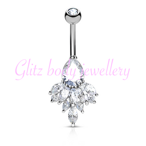 Drop crystal belly bars surgical steel 10mm