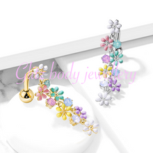 Load image into Gallery viewer, Drop flower belly bars surgical steel 10mm
