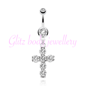 Cross crystal belly bar