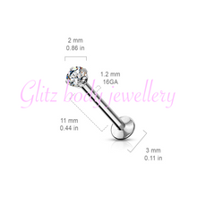 Load image into Gallery viewer, Bling labret stud tragus:diath any 1.2piercing
