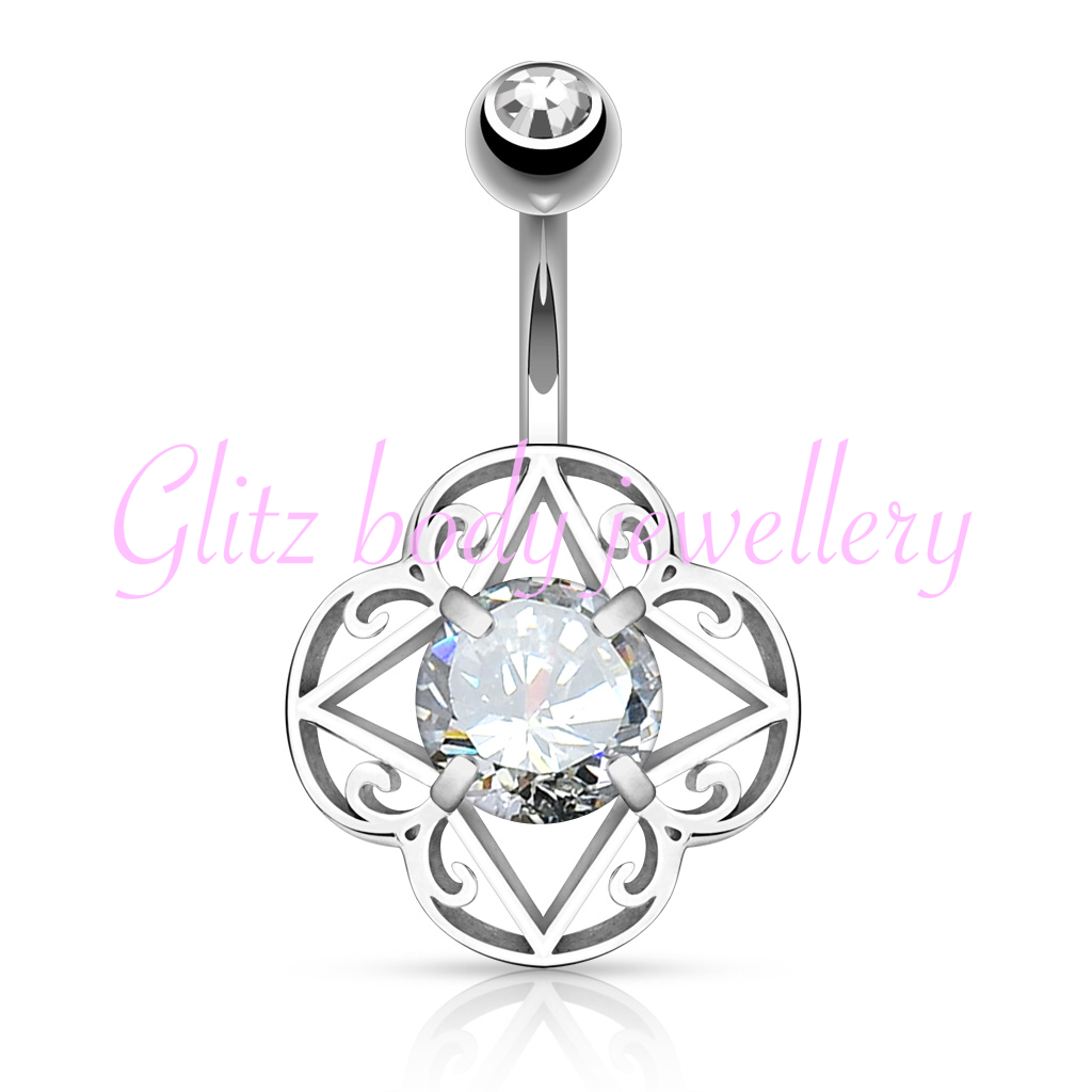 Belly bar crystal 10mm Surgical steel