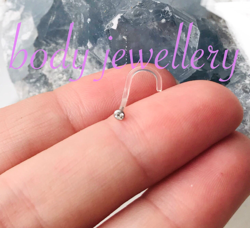 Nose stud clear stem with crystal gem