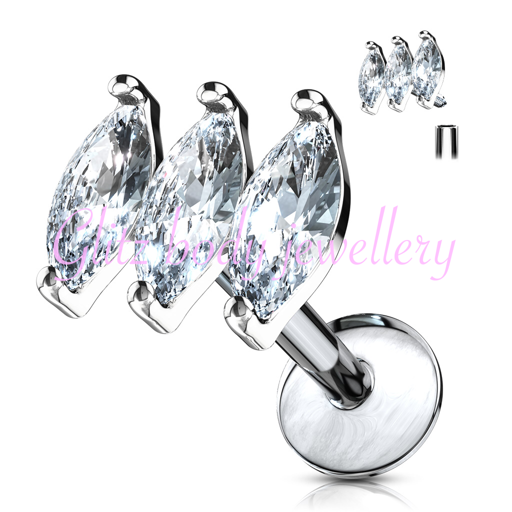 Labret cartilage piercing silver colour