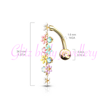 Load image into Gallery viewer, Drop flower belly bars surgical steel 10mm
